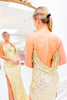 Load image into Gallery viewer, Golden Sparkly Beaded Mermaid Prom Dress with Slit