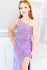 Load image into Gallery viewer, Sequins Sparkly Purple Mermaid One Shoulder Prom Dress with Slit