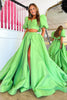 Load image into Gallery viewer, Green A Line Off the Shoulder Prom Dress with Slit