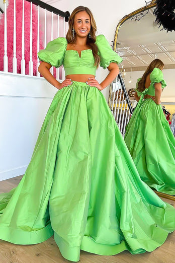 Green A Line Off the Shoulder Prom Dress with Slit