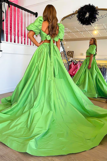 Green A Line Off the Shoulder Prom Dress with Slit