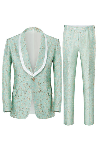 Mint Shawl Lapel One Button Jacquard Men's Prom Suits