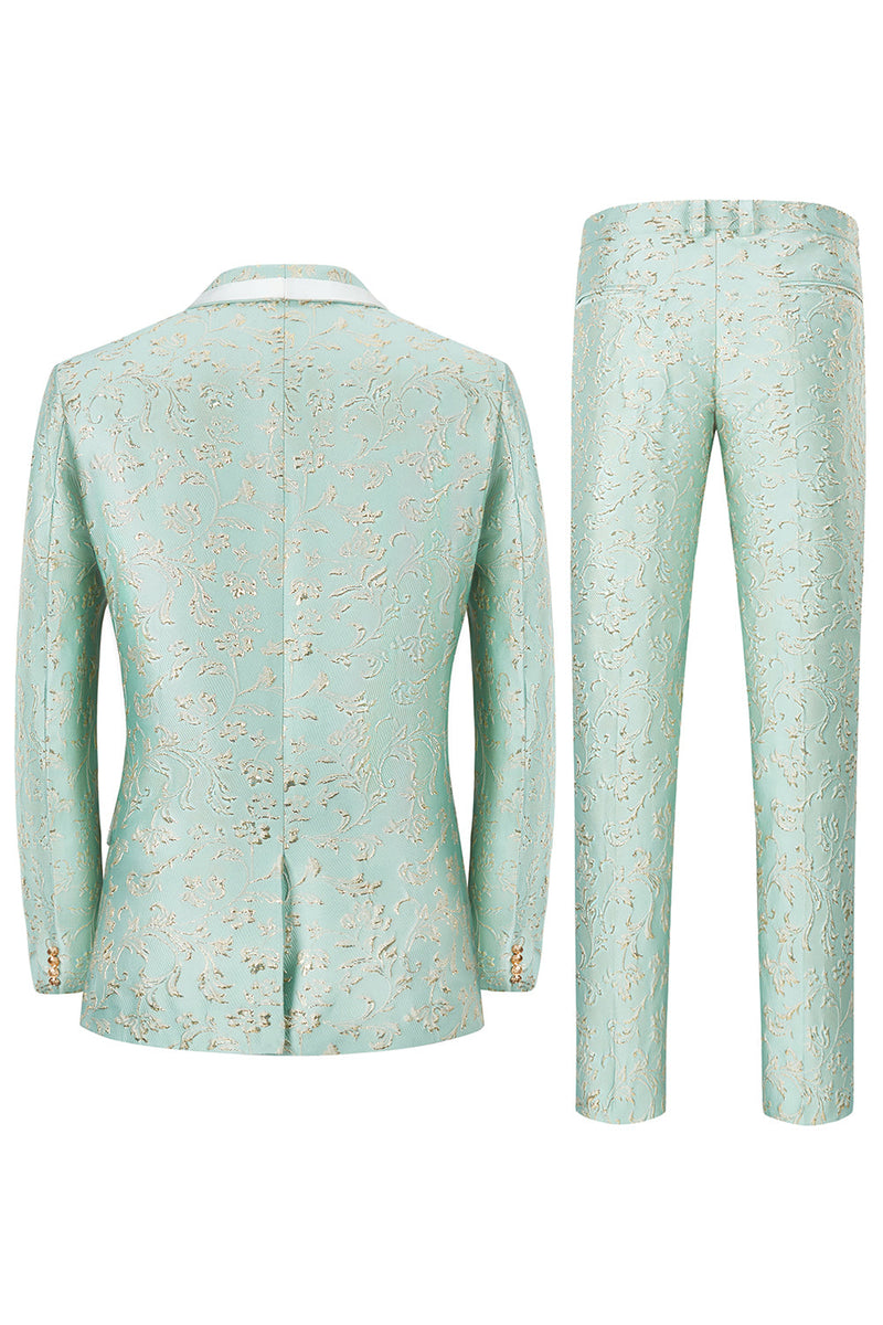 Load image into Gallery viewer, Mint Shawl Lapel One Button Jacquard Men&#39;s Prom Suits