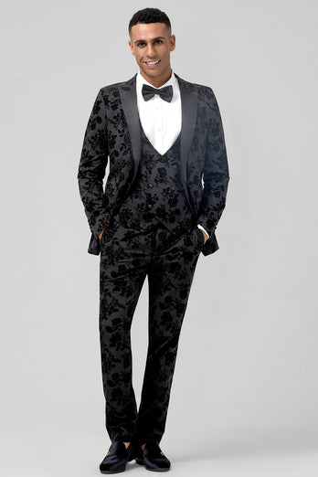 Black Peak Lapel 3 Pieces Men's Prom Suits