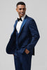 Load image into Gallery viewer, Dark Blue 3 Piece Peak Lapel Jacquard One Button Men&#39;s Prom Suits