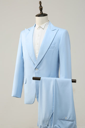 Light Blue Peak Lapel 2 Piece Men's Prom Suits