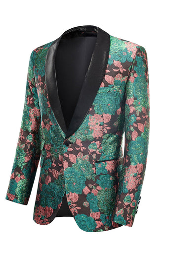 Green Shawl Lapel Jacquard Floral Pattern Men's Homecoming Suit Jacket Blazer