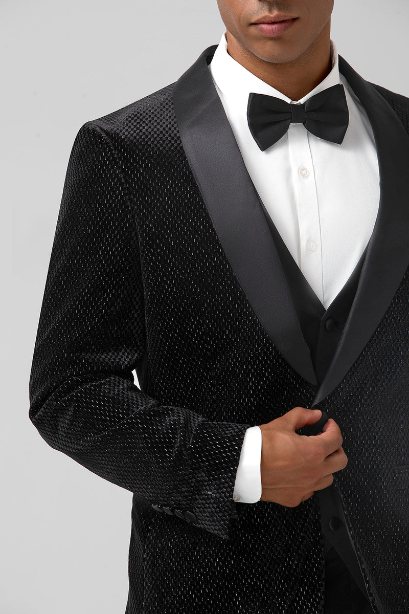 Load image into Gallery viewer, Black Shawl Lapel 3 Pieces One Button Men&#39;s Prom Suits