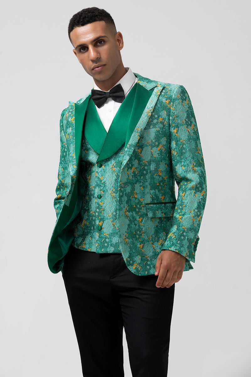 Load image into Gallery viewer, Peak Lapel Green One Button 3 Pieces Men&#39;s Prom Suits