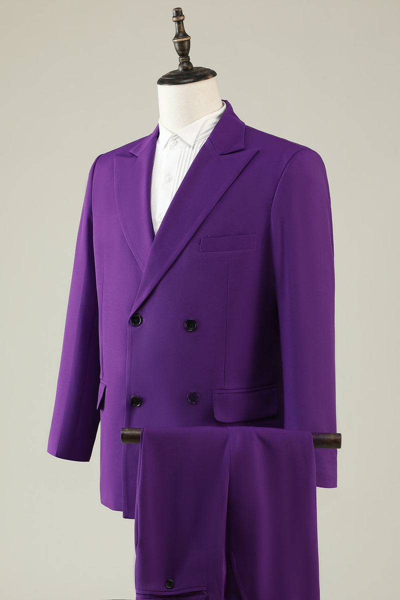 Load image into Gallery viewer, Purple Double Breasted 3 Piece Prom Homecoming Suits