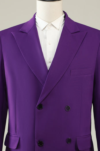 Purple Double Breasted 3 Piece Prom Homecoming Suits