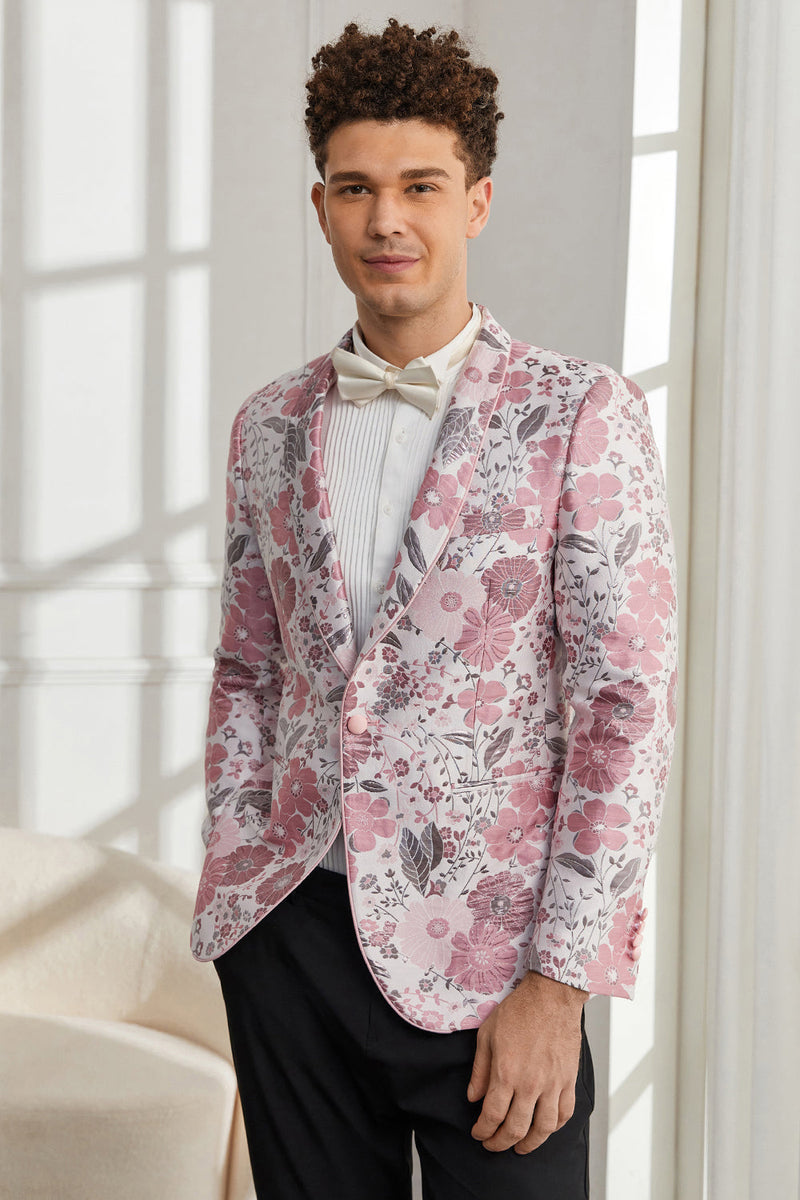 Load image into Gallery viewer, Shawl Lapel One Button Pink Floral Jacquard 2 Piece Homecoming Suits