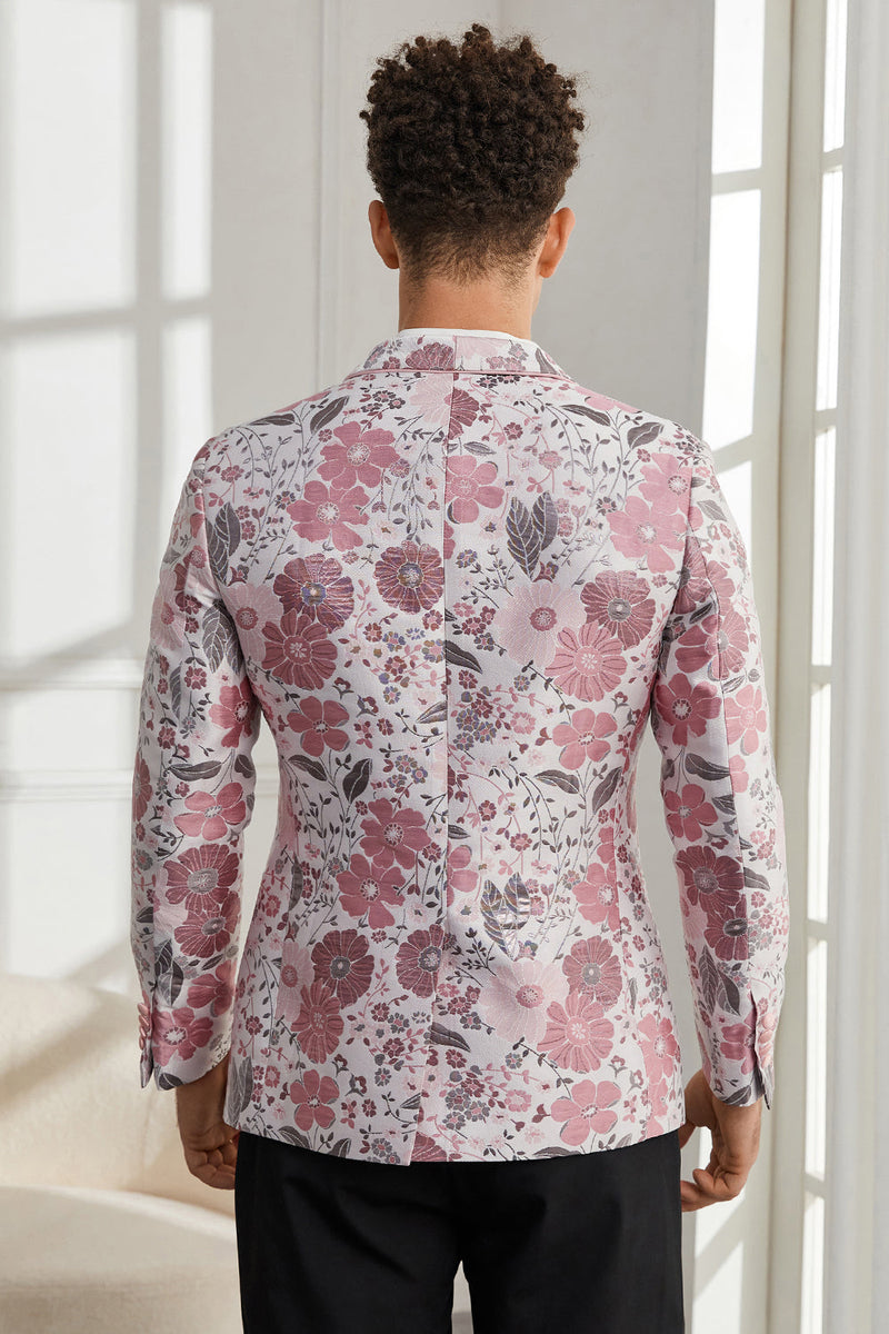 Load image into Gallery viewer, Shawl Lapel One Button Pink Floral Jacquard 2 Piece Homecoming Suits