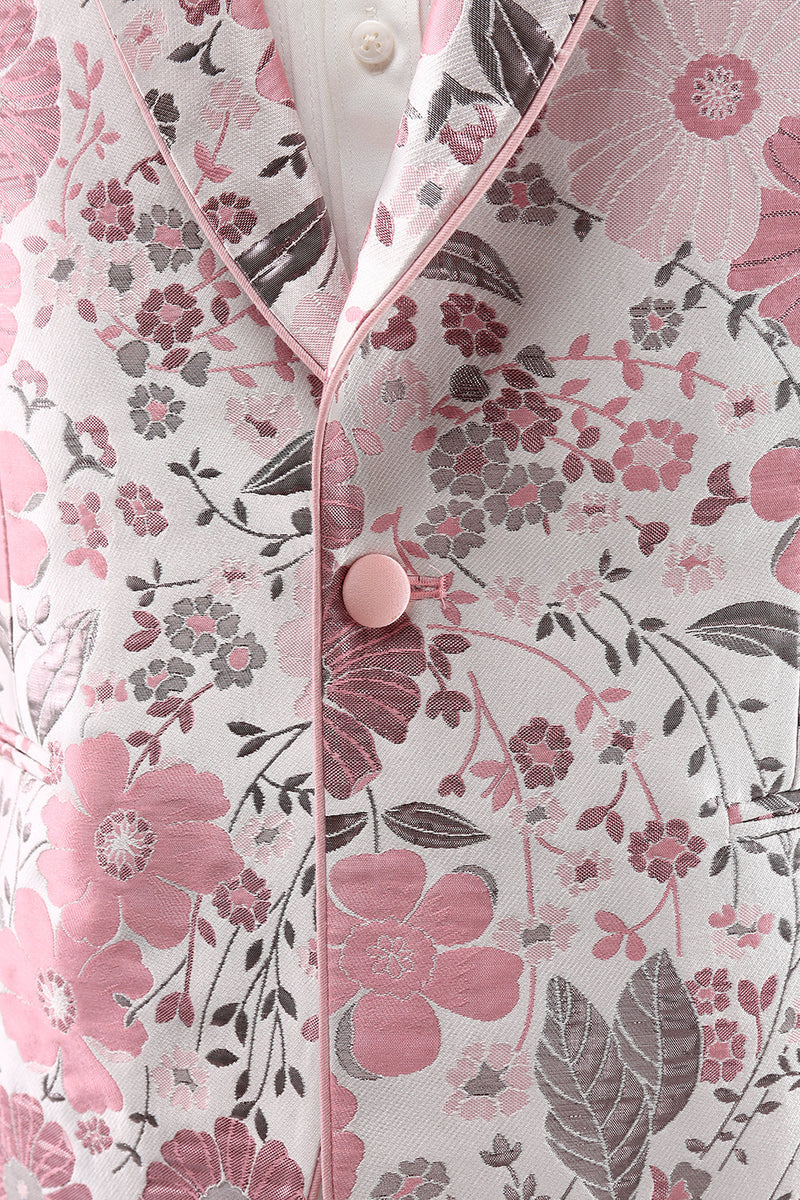 Load image into Gallery viewer, Pink Shawl Lapel Floral Jacquard One Button Men&#39;s Prom Blazer