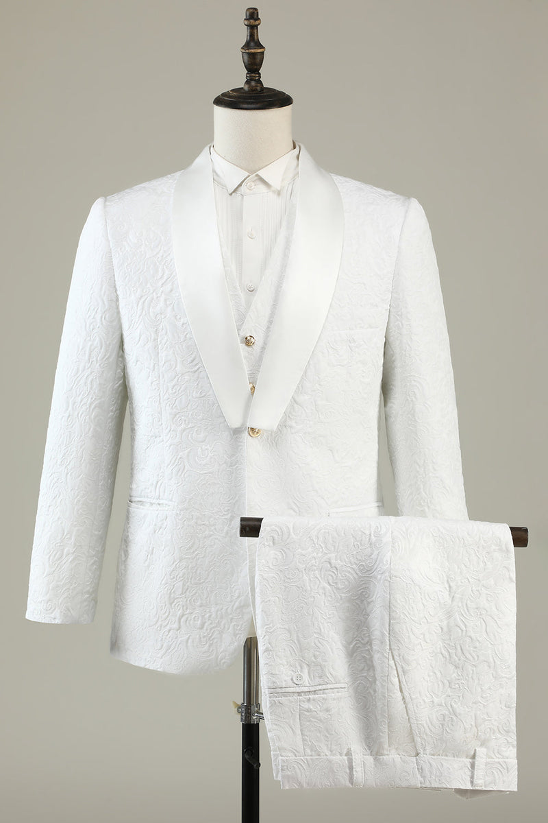 Load image into Gallery viewer, White Jacquard Shawl Lapel 3 Piece Prom Homecoming Suits