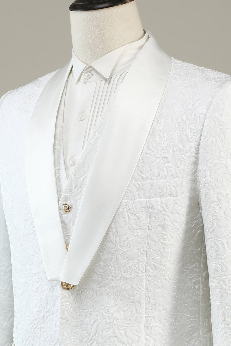 Load image into Gallery viewer, White Jacquard Shawl Lapel 3 Piece Prom Homecoming Suits