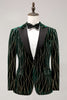 Load image into Gallery viewer, Dark Green Jacquard Peak Lapel One Button Velvet Stripe Men&#39;s Blazer