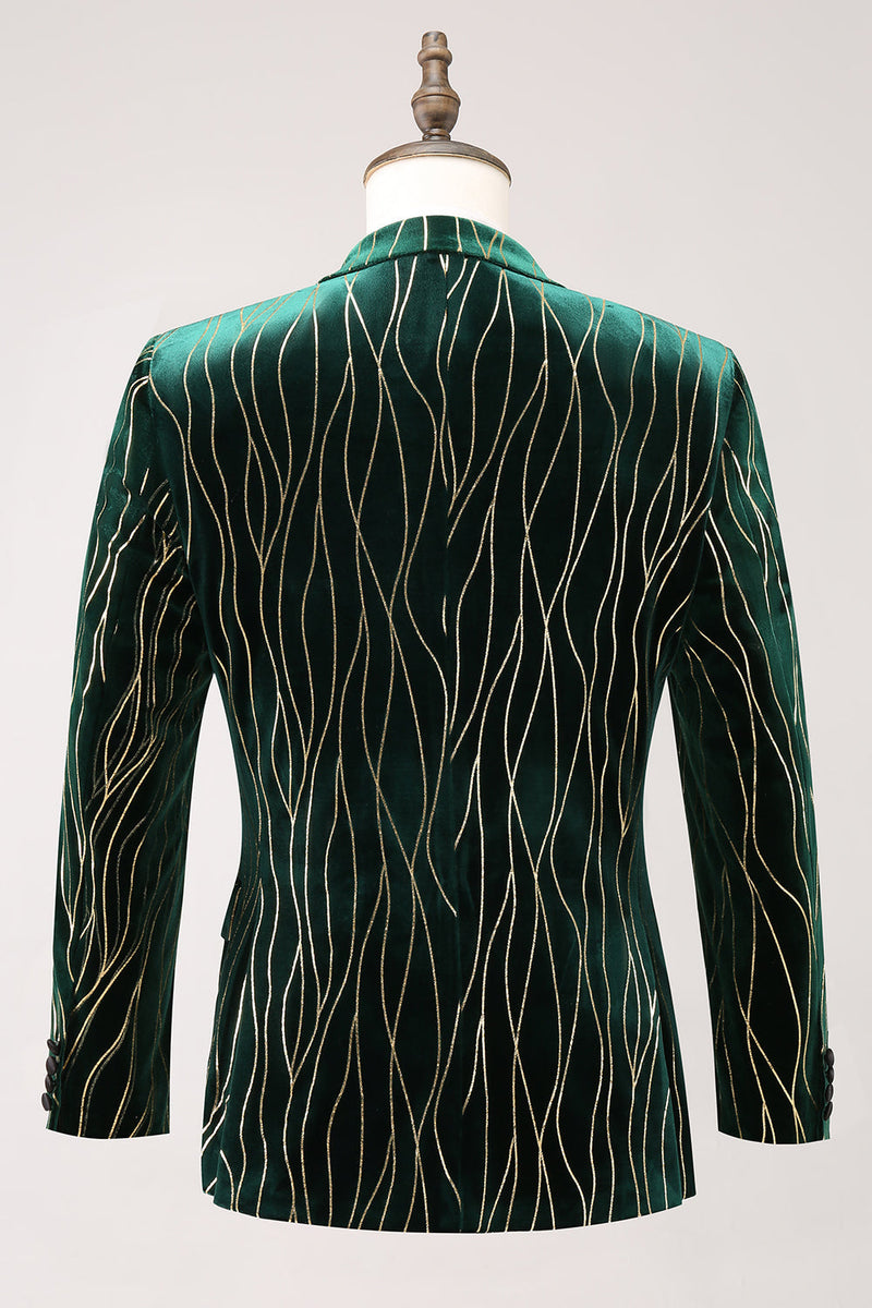 Load image into Gallery viewer, Dark Green Jacquard Peak Lapel One Button Velvet Stripe Men&#39;s Blazer