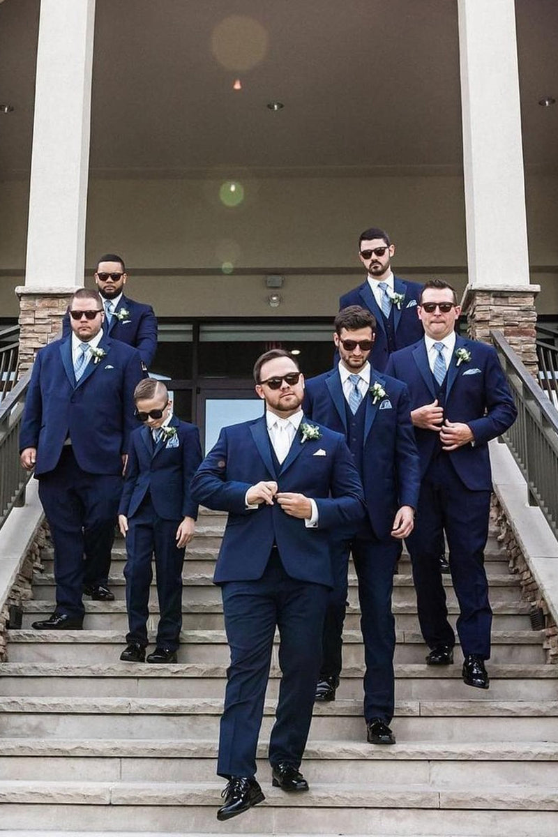 Load image into Gallery viewer, Notched Lapel 3 Pieces Navy One Button Men&#39;s Suits For Wedding