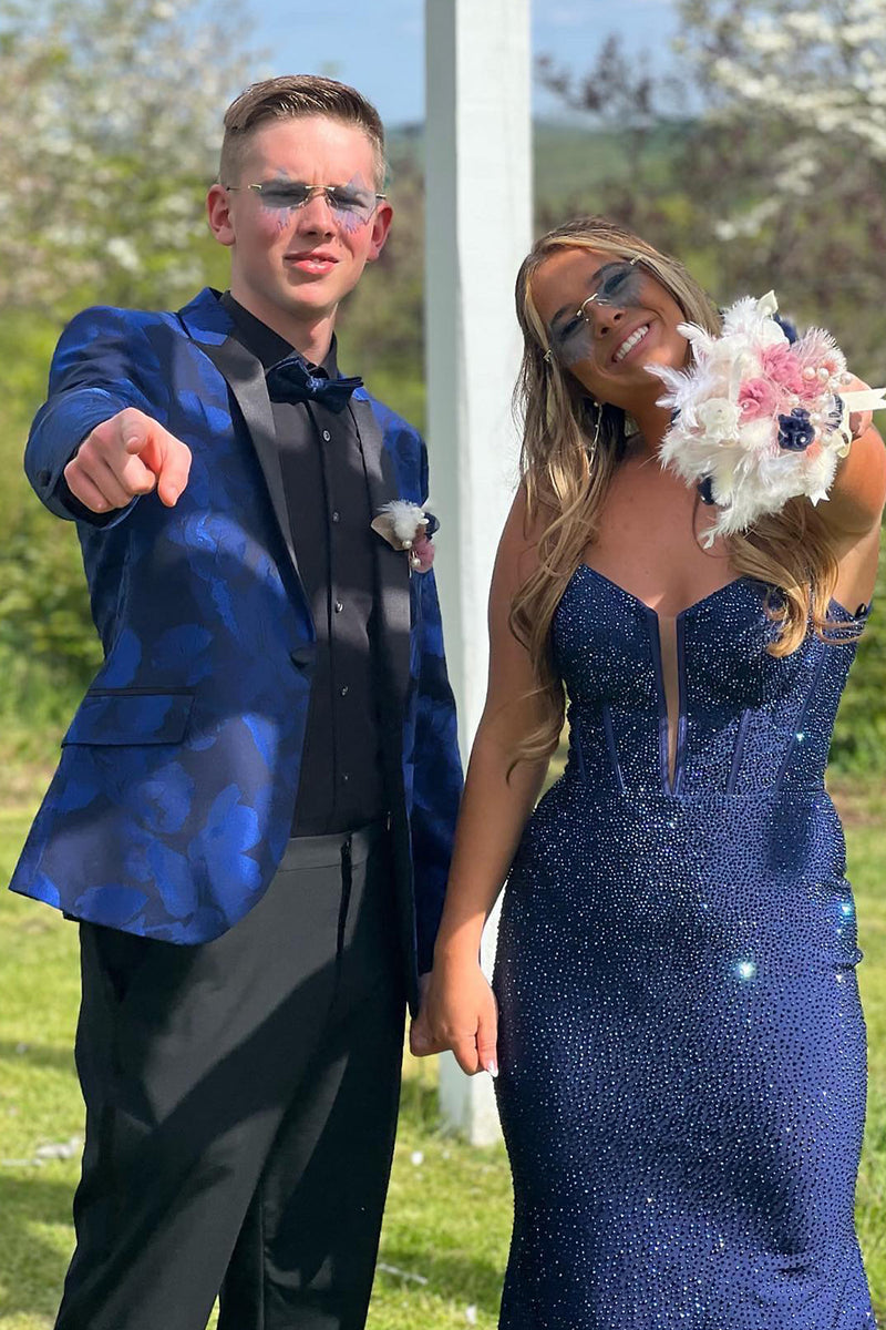 Load image into Gallery viewer, 2 Pieces Peaked Lapel Royal Blue One Button Print Men&#39;s Prom Suits