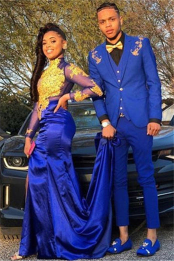 Royal Blue Notched Lapel 2 Piece Men's Prom Suits with One Button