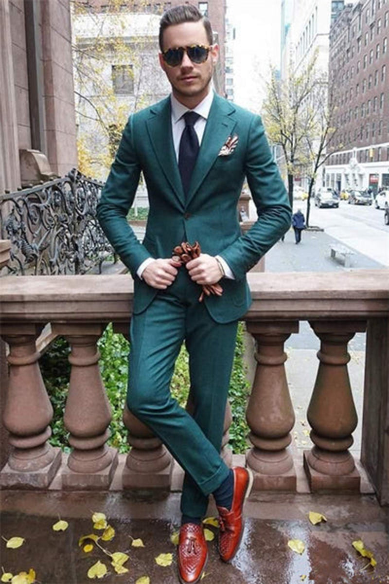 Load image into Gallery viewer, Dark Green Notched Lapel 2 Piece Men&#39;s Formal Suits with One Button