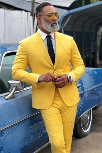 One Button Yellow Peak Lapel 2 Piece Formal Tuxedo