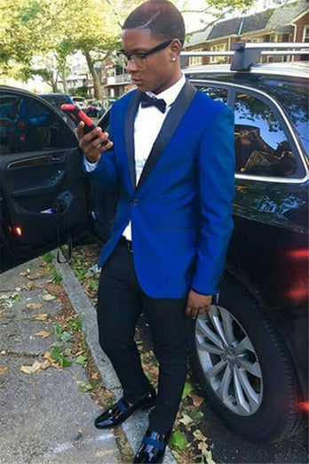 Royal Blue Shawl Lapel 2 Piece Men's Prom Suits with One Button