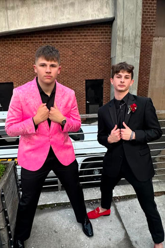 Shawl Lapel Pink Jacquard 2-Piece Prom Suits with One Button