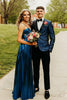 Load image into Gallery viewer, Dark Navy Peak Lapel One Button Jacquard 3-Piece Men&#39;s Prom Suits