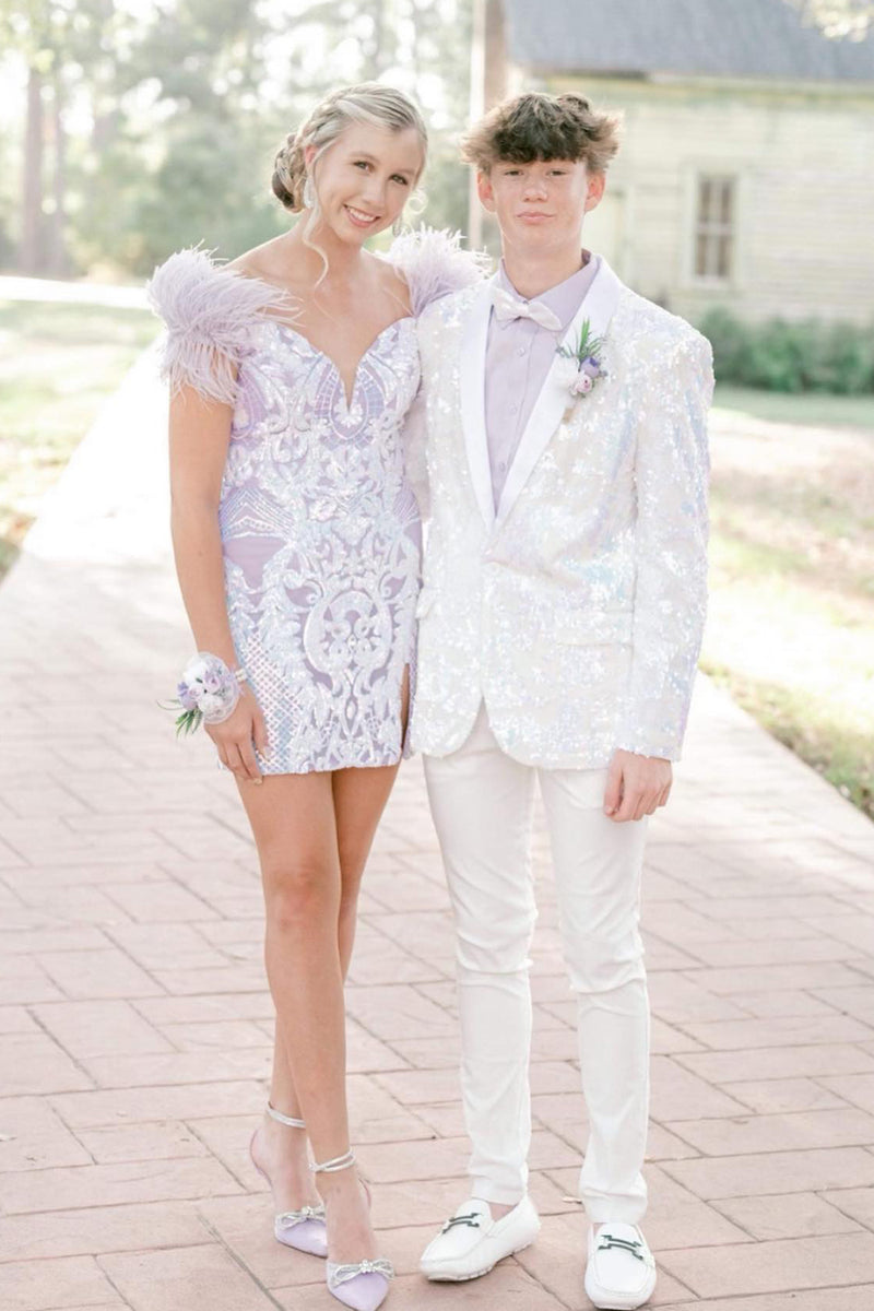 Load image into Gallery viewer, Sparkly White Print Shawl Lapel One Button 2-Piece Formal Suits