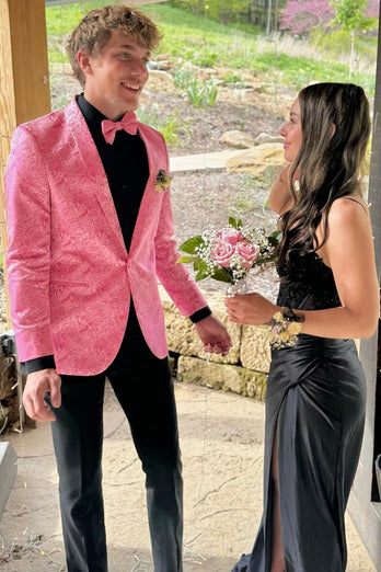 Shawl Lapel Light Pink Print One Button 2-Piece Men's Prom Suits