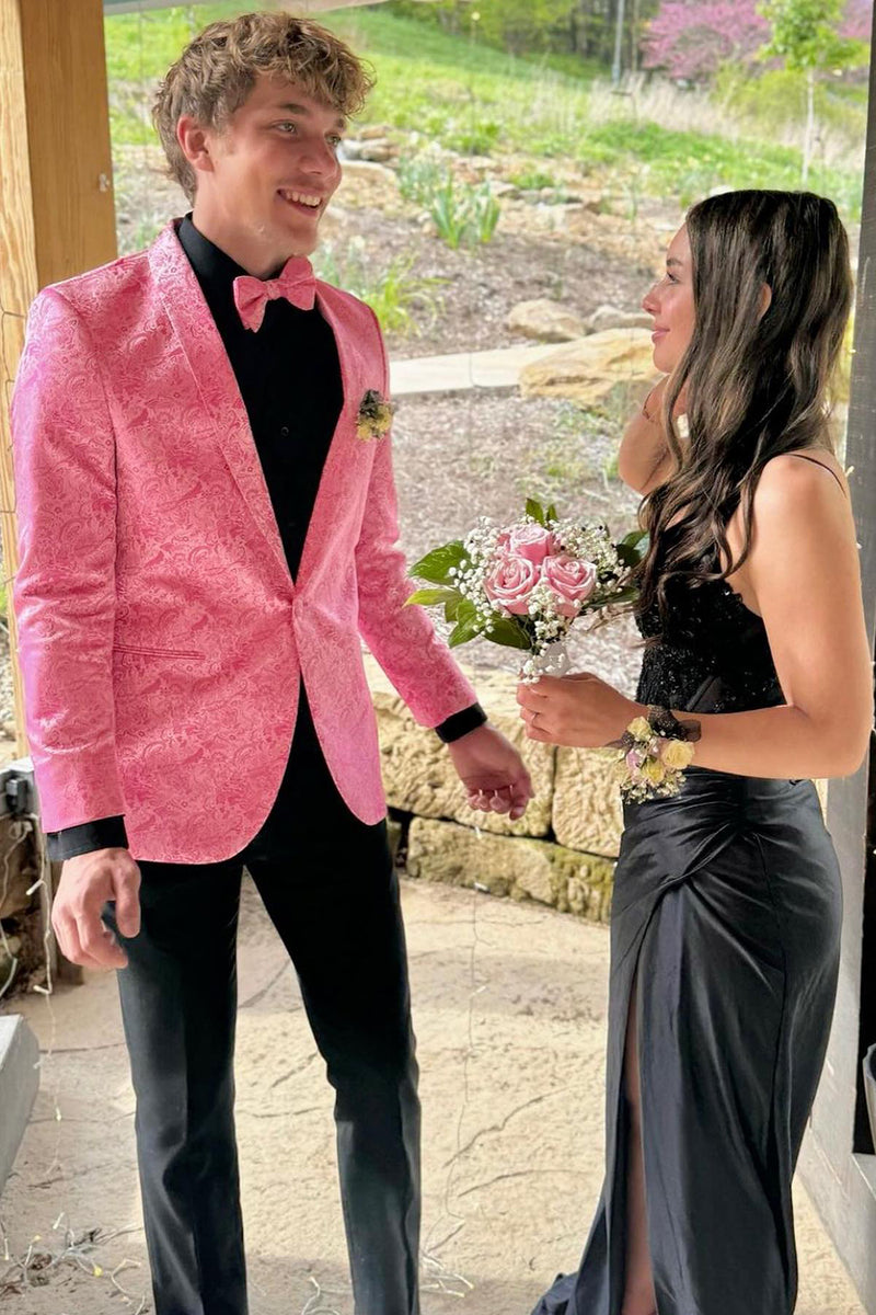 Load image into Gallery viewer, Shawl Lapel Light Pink Print One Button 2-Piece Men&#39;s Prom Suits