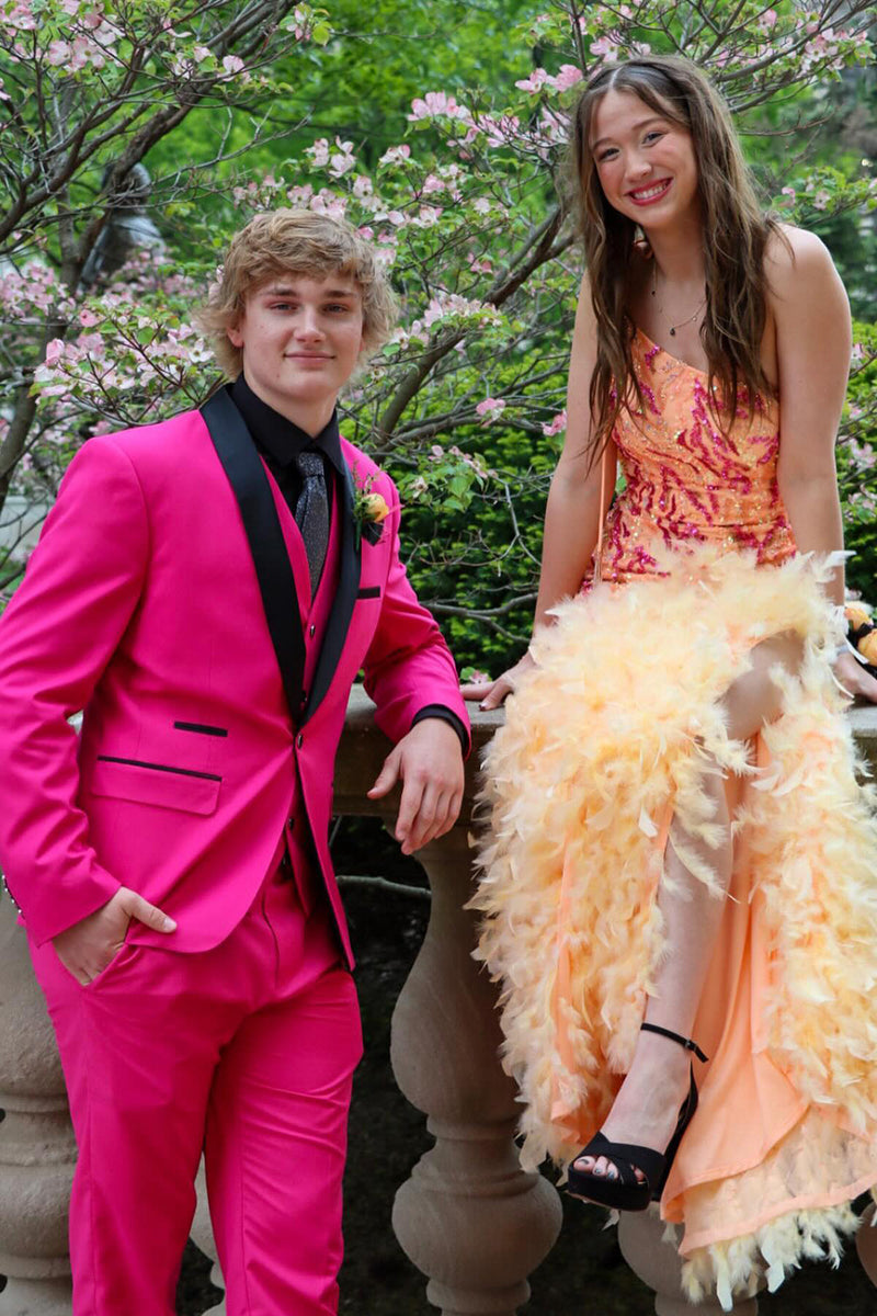 Load image into Gallery viewer, Shawl Lapel Hot Pink One Button 3-Piece Prom Suits