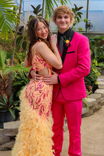 Shawl Lapel Hot Pink One Button 3-Piece Prom Suits