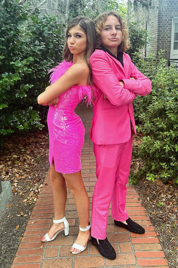 Peak Lapel 2 Piece Hot Pink Single Breasted Men's Prom Suits