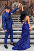 Load image into Gallery viewer, Royal Blue Peak Lapel Jacquard One Button 2-Piece Prom Suits