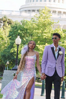 Peak Lapel Light Purple 2 Piece Prom Suits with One Button