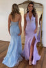 Load image into Gallery viewer, Blue Mermaid Halter Corset Prom Dress with Slit