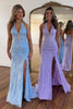 Load image into Gallery viewer, Blue Mermaid Halter Corset Prom Dress with Slit