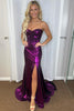 Load image into Gallery viewer, Purple Mermaid Sparkly Strapless Corset Prom Dress with Slit