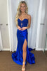 Load image into Gallery viewer, Strapless Mermaid Royal Blue Appliques Prom Dress with Slit