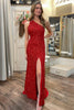 Load image into Gallery viewer, Red One Shoulder Backless Long Prom Dress with Slit