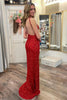 Load image into Gallery viewer, Red One Shoulder Backless Long Prom Dress with Slit