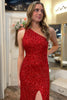 Load image into Gallery viewer, Red One Shoulder Backless Long Prom Dress with Slit