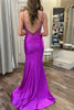 Load image into Gallery viewer, Corset Fuchsia Mermaid Spaghetti Straps Pleated Prom Dress with Slit