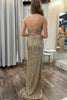 Load image into Gallery viewer, Sparkly Golden Mermaid Strapless Prom Dress with Slit