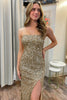 Load image into Gallery viewer, Sparkly Golden Mermaid Strapless Prom Dress with Slit