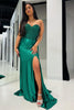 Load image into Gallery viewer, Sparkly Dark Green Strapless Mermaid Prom Dress with Slit