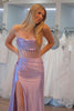 Load image into Gallery viewer, Lilac Pleated Strapless Corset Prom Dress with Slit